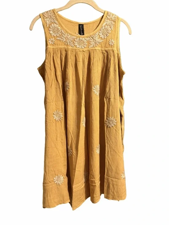 Sacred Threads Mustard Yellow Embroidered Sleeveless Tunic Dress - Picture 6 of 9